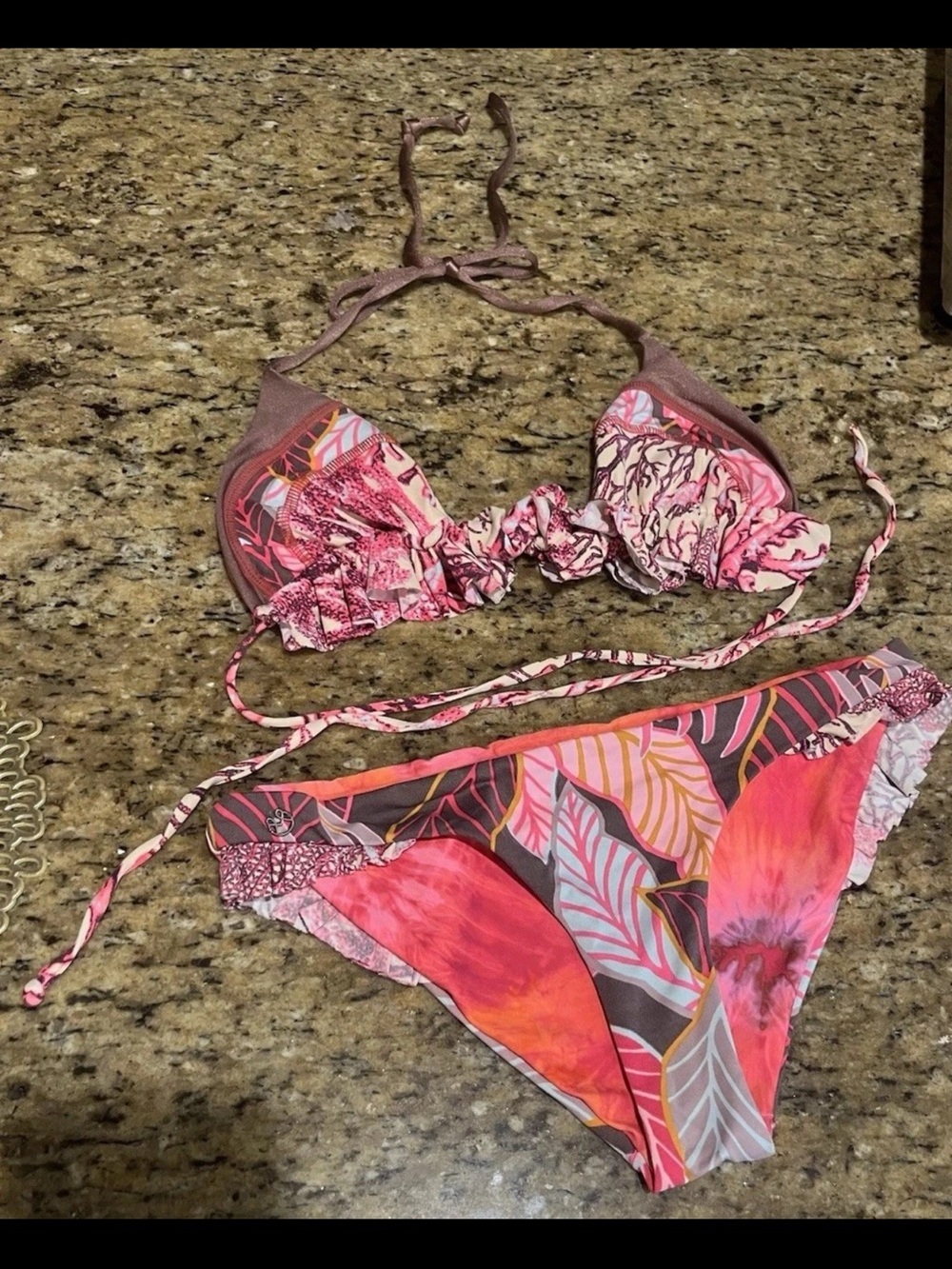 Maaji Reversible Bikini Set Andalusia Frills Ruffle Triangle Botanical Medium